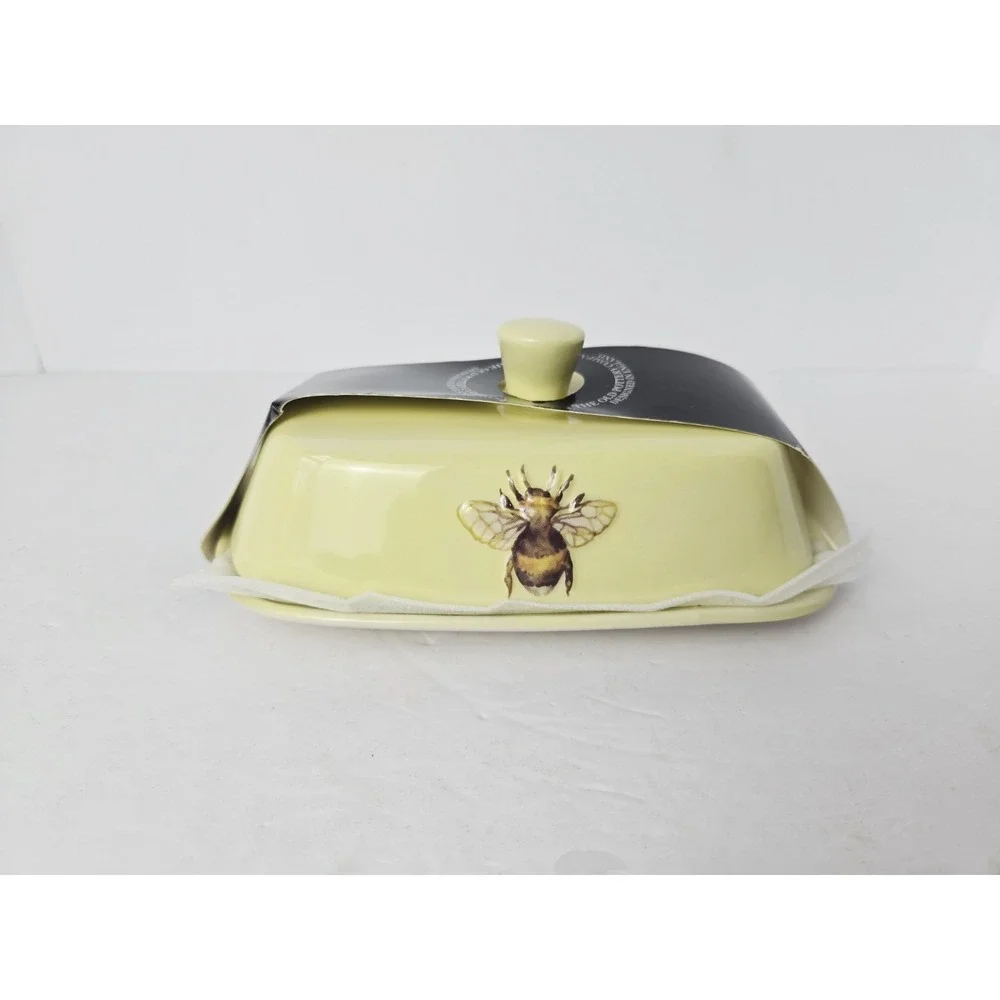 The Old Pottery Company butter‎ dish bee NWT covered tray